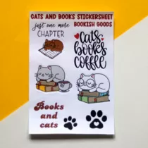 stickervel met verschillende stickers met katten en boeken