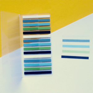 foto van de dunne doorzichtige sticky notes, in de kleuren wit, grijs, blauw groen en zwart