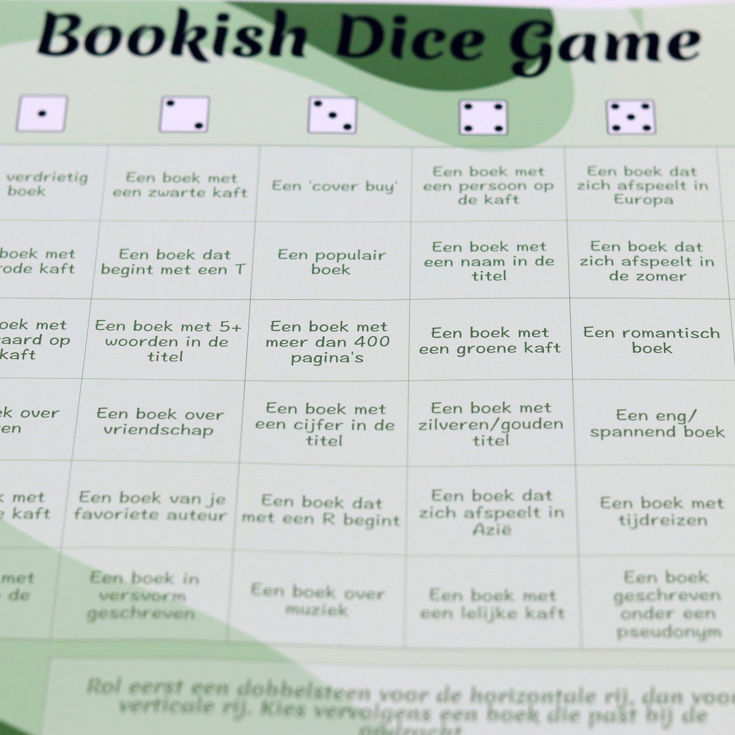 detailfoto van de bookish dice game